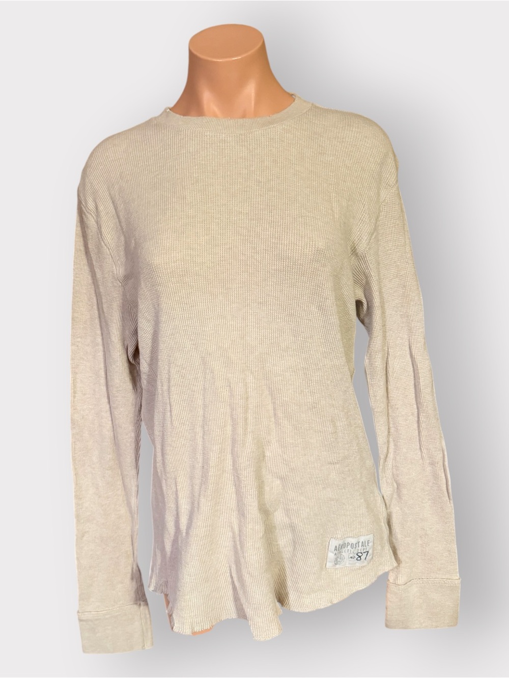 Aeropostale Mens M White Waffle Knit Long Sleeve Shirt Y2K Thermal Tee Top - Picture 1 of 9
